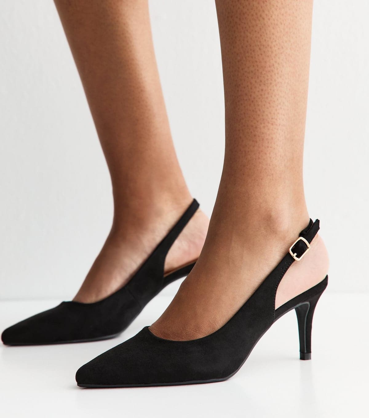 New Look Women's Black Faux Suede Slingback Stiletto Court Shoes Vegan New Look