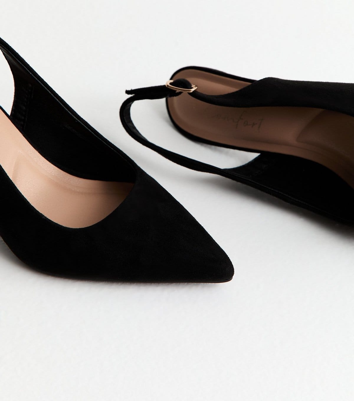 New Look Women's Black Faux Suede Slingback Stiletto Court Shoes Vegan New Look - 4
