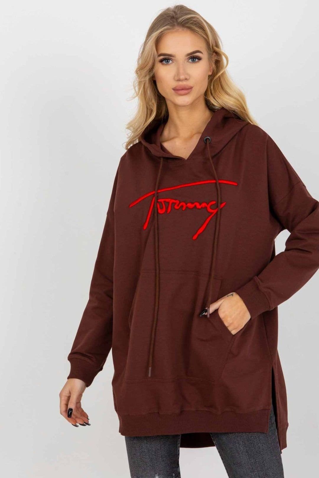 Love Lace Brown Casual Hooded Sweatshirt with Kangaroo Pocket