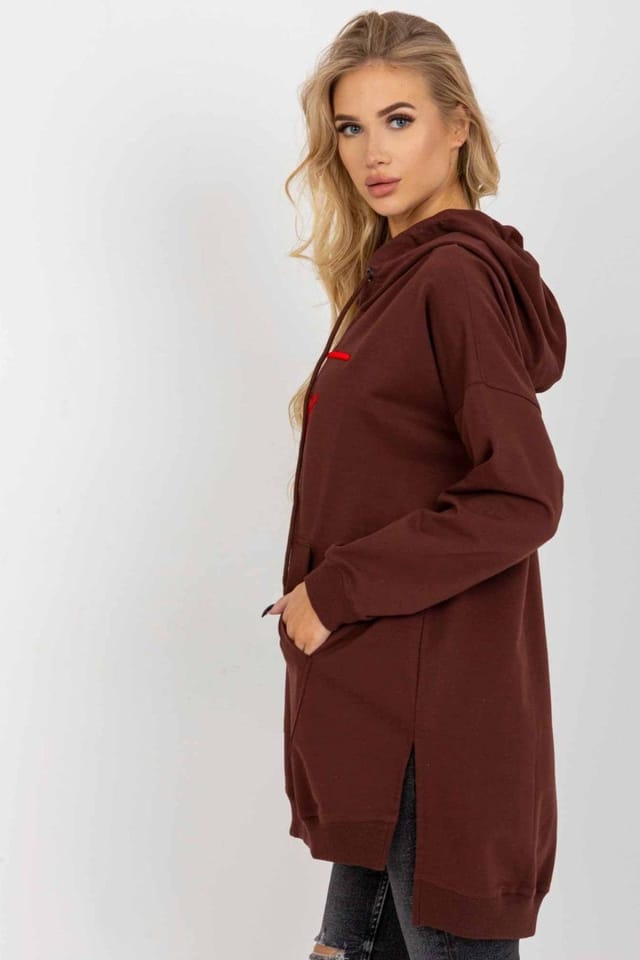 Love Lace Love Lace Women's Long Casual Hooded Sweatshirt with Kangaroo Pocket in Brown - 3