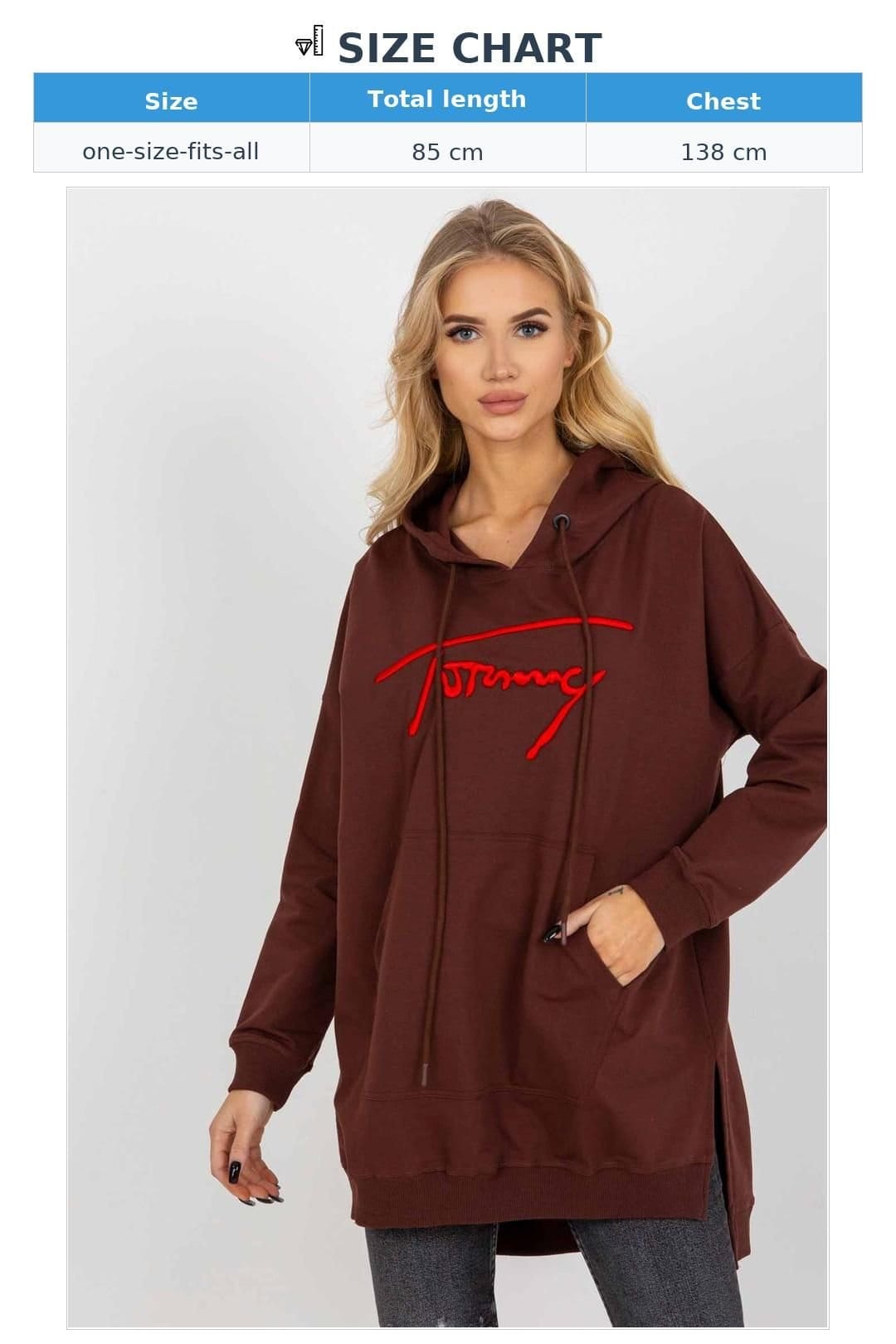 Love Lace Love Lace Women's Long Casual Hooded Sweatshirt with Kangaroo Pocket in Brown - 4