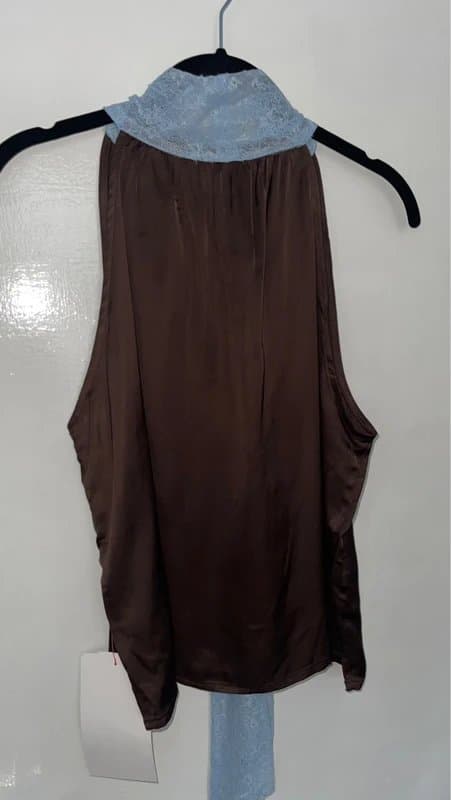 Never Fully Dressed Never fully Dressed Brown Viscose  Lace Trim Neck Strap Loose Tank