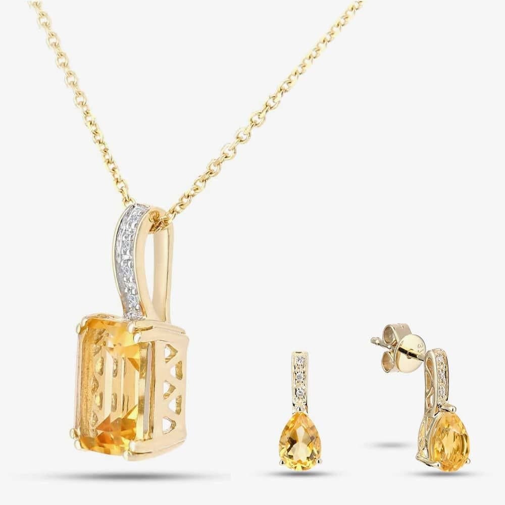T.H.Baker T.H.Baker Women's 9ct Yellow Gold Cushion Cut Citrine & Diamond Set Pendant Necklace DP1600Yct