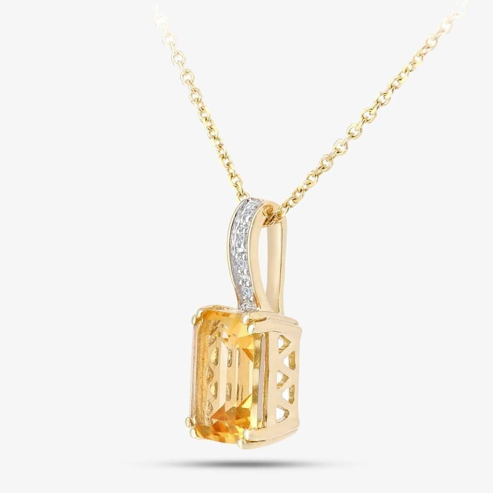 T.H.Baker T.H.Baker Women's 9ct Yellow Gold Cushion Cut Citrine & Diamond Set Pendant Necklace DP1600Yct - 2