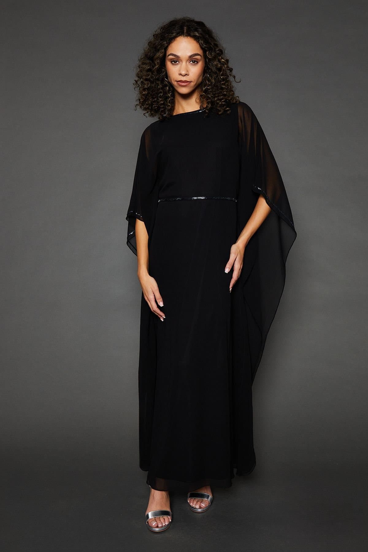 Wallis Wallis Women's Occasion Embellsihed Kimono Sleeve Maxi Dress in Black