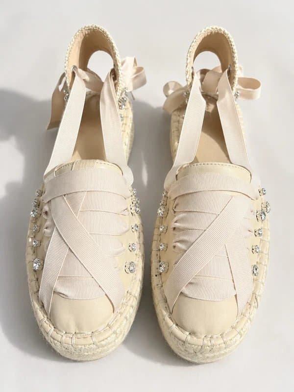 ASOS Design ASOS design Embellished Cream Lace-Up Espadrille Sandals | Boho Wedding Holiday Shoes size 6