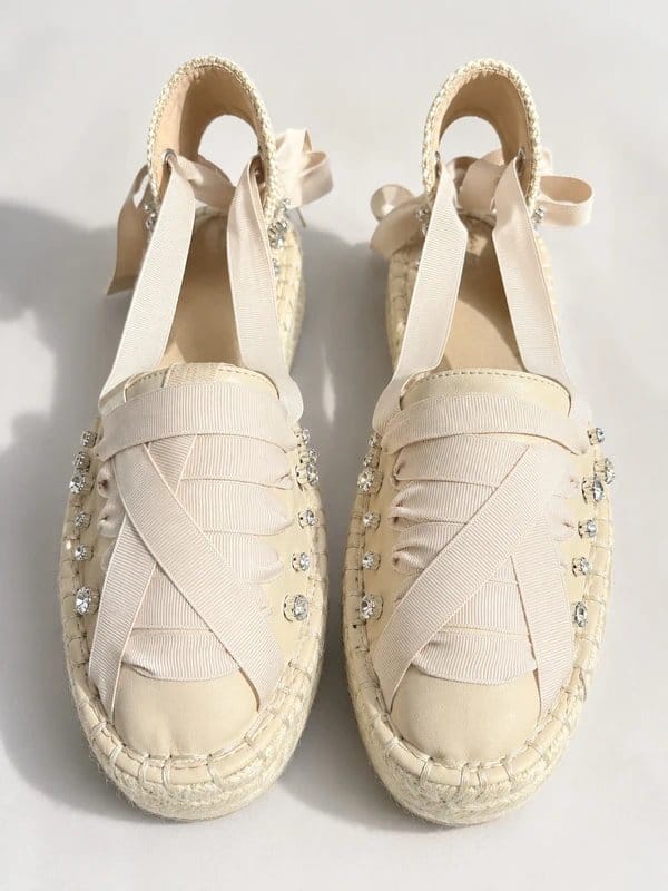 ASOS Design ASOS design Embellished Cream Lace-Up Espadrille Sandals | Boho Wedding Holiday Shoes size 6 - 1