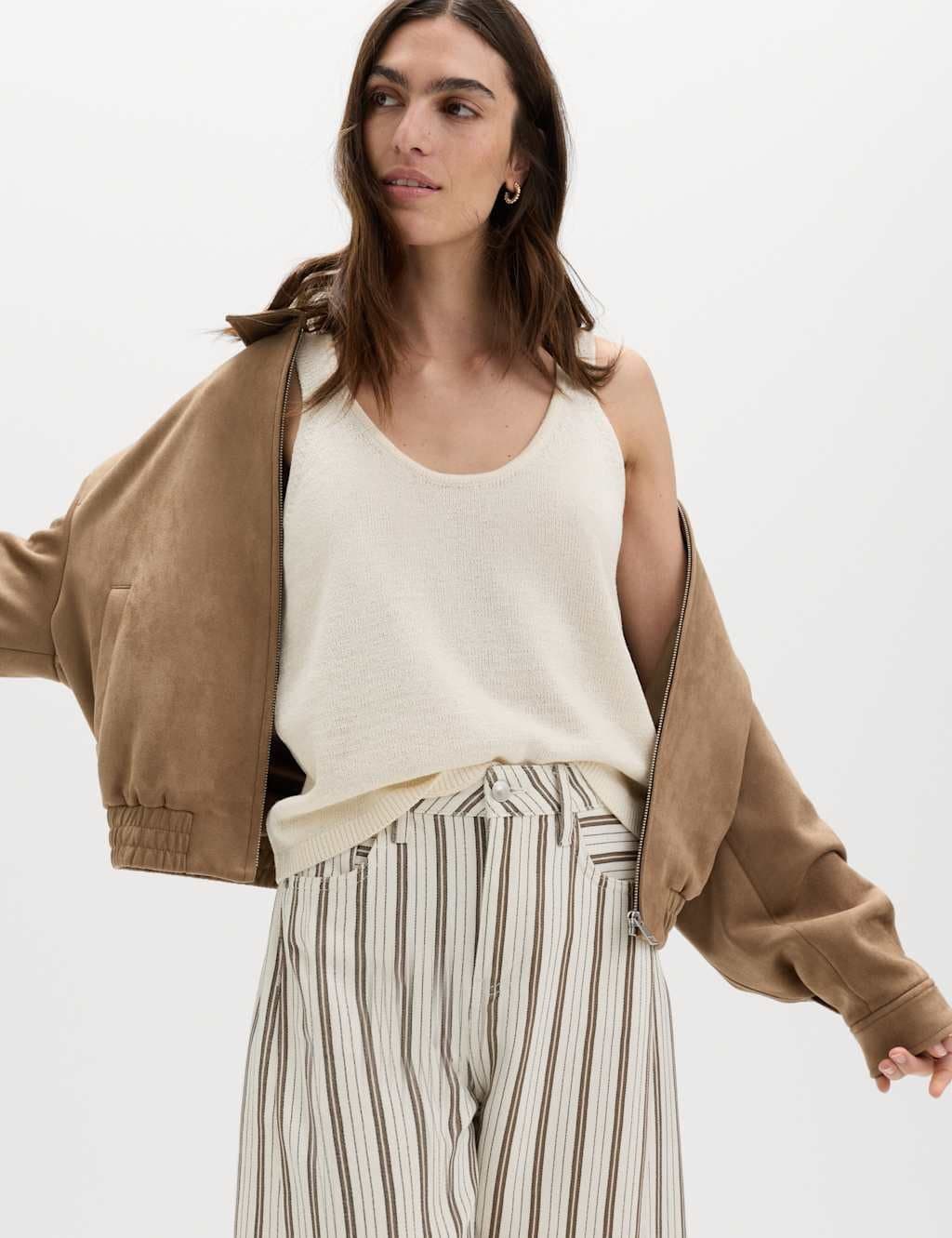 Marks & Spencer M&S Cotton Blend Textured Scoop Neck Knitted Vest Vanilla