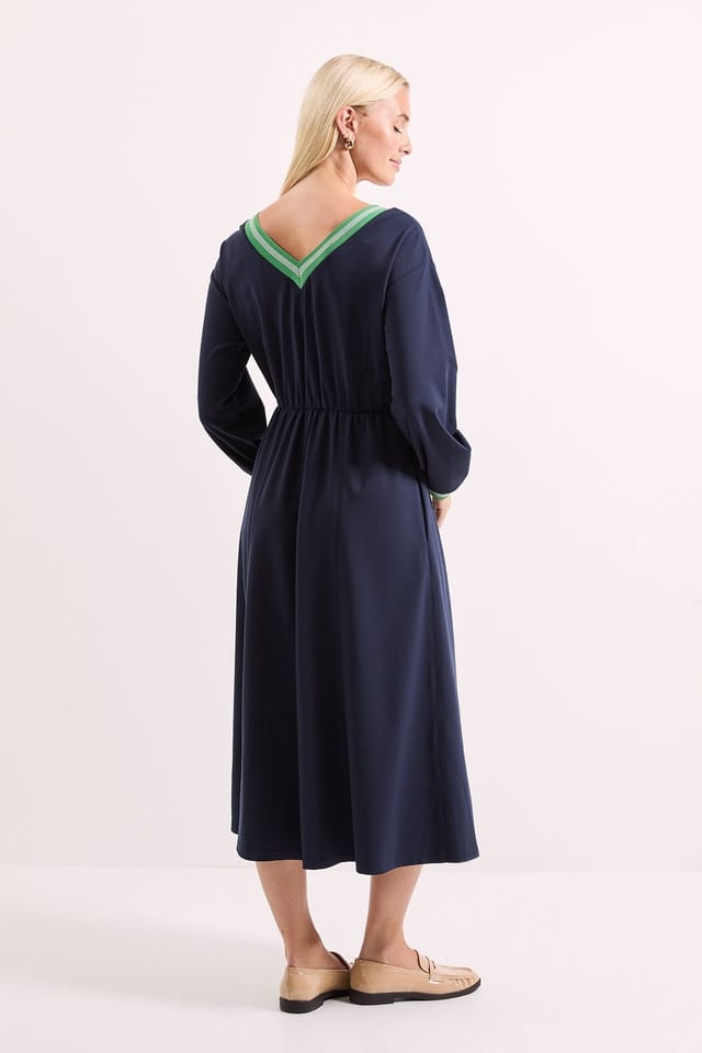 Principles Principles Women's Navy Rib Contrast Detail V Neck Midi Dress - 3