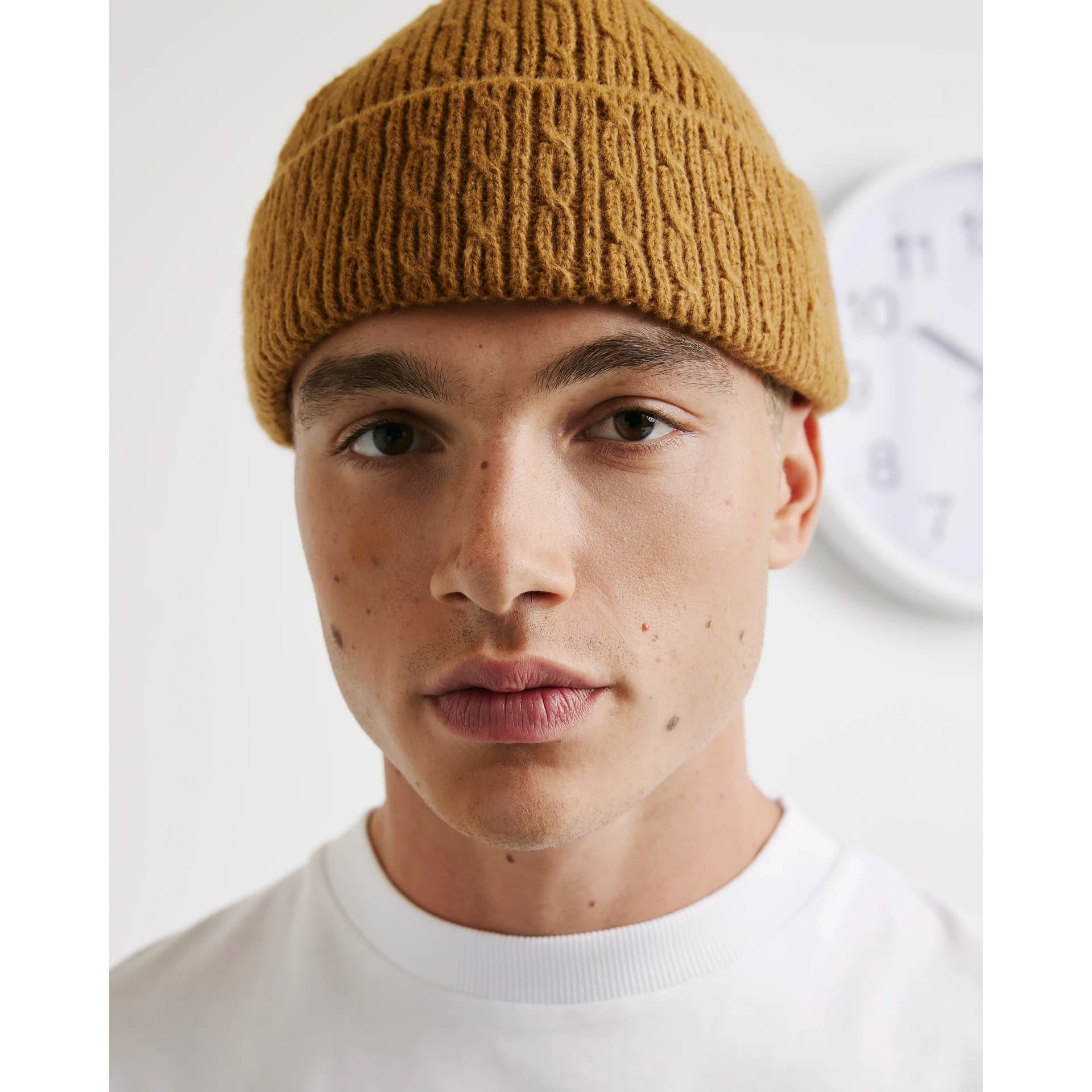 River Island Mens River Island Yellow Cable Knit Beanie Hat