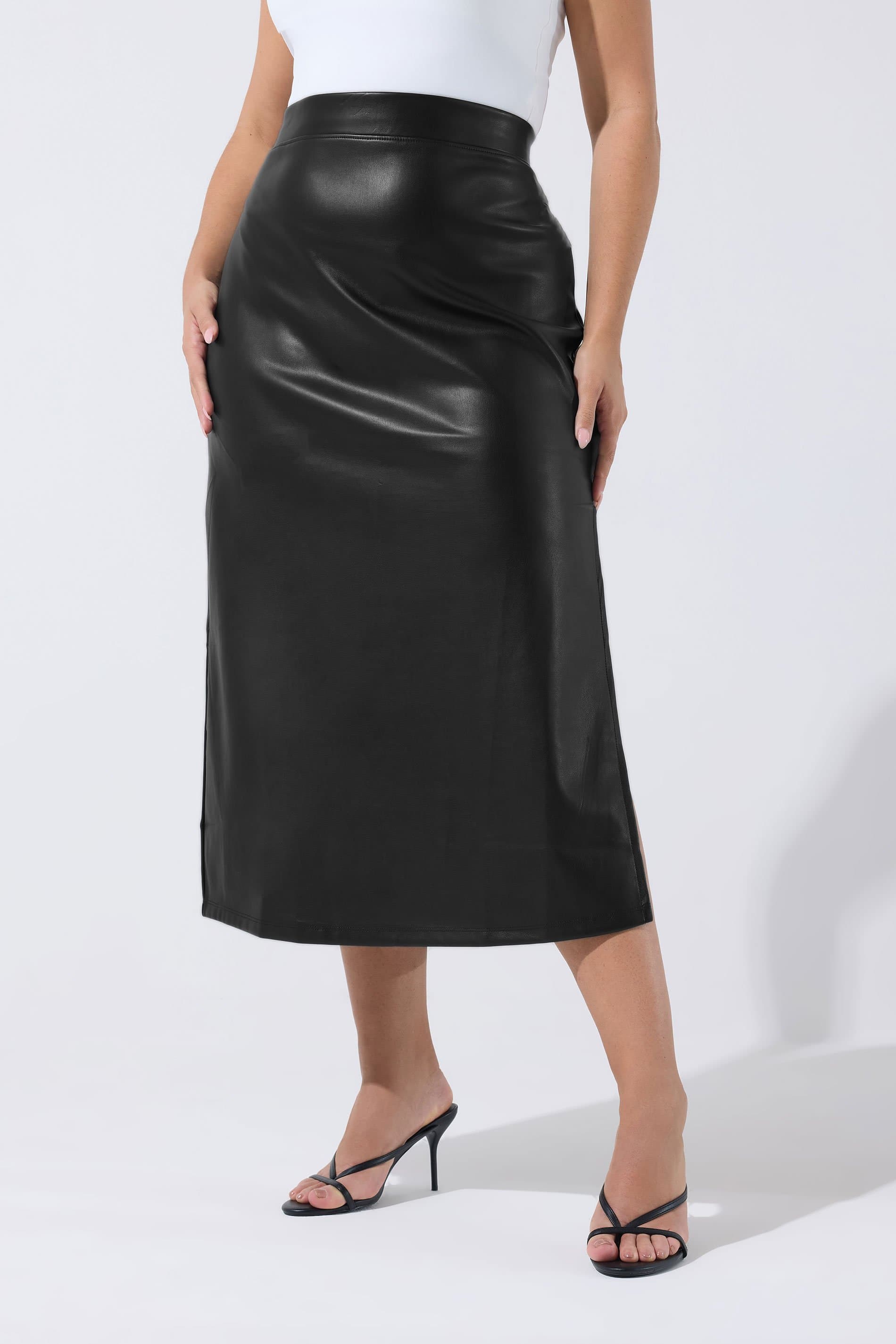 Limited Collection Plus Size Black Faux Leather Maxi Skirt