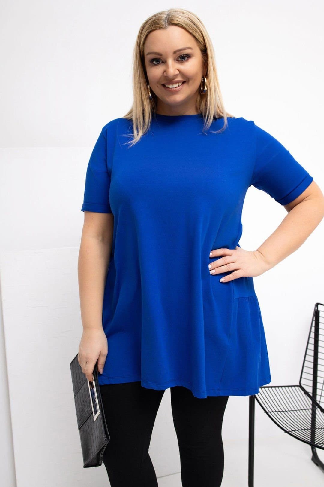 Love Lace Love Lace Women's Plus Size Cotton Elastane Casual Top in Blue