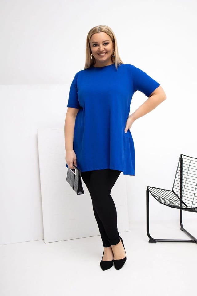 Love Lace Love Lace Women's Plus Size Cotton Elastane Casual Top in Blue - 2