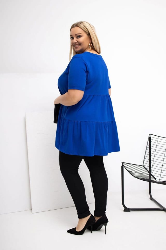 Love Lace Love Lace Women's Plus Size Cotton Elastane Casual Top in Blue - 3