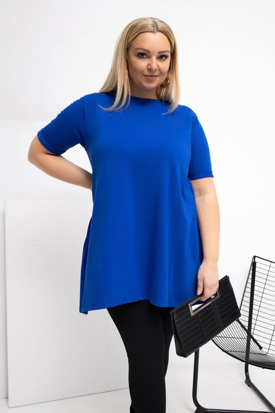 Love Lace Love Lace Women's Plus Size Cotton Elastane Casual Top in Blue - 4