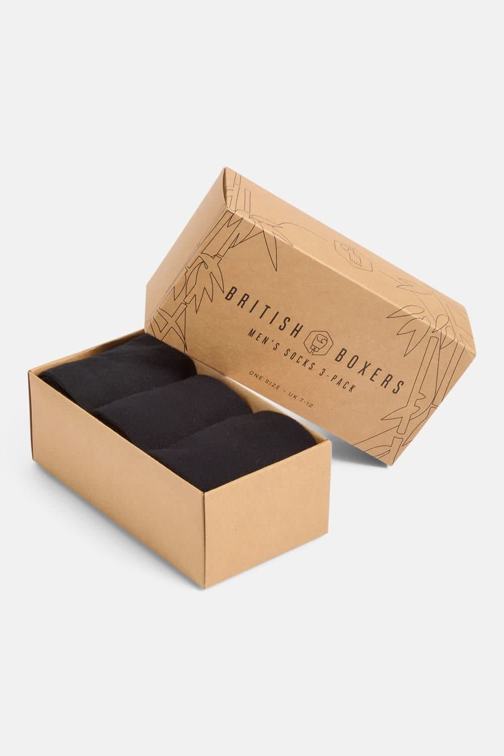 British Boxers British Boxers Men's Three-Pair "Black" Bamboo Socks in Black