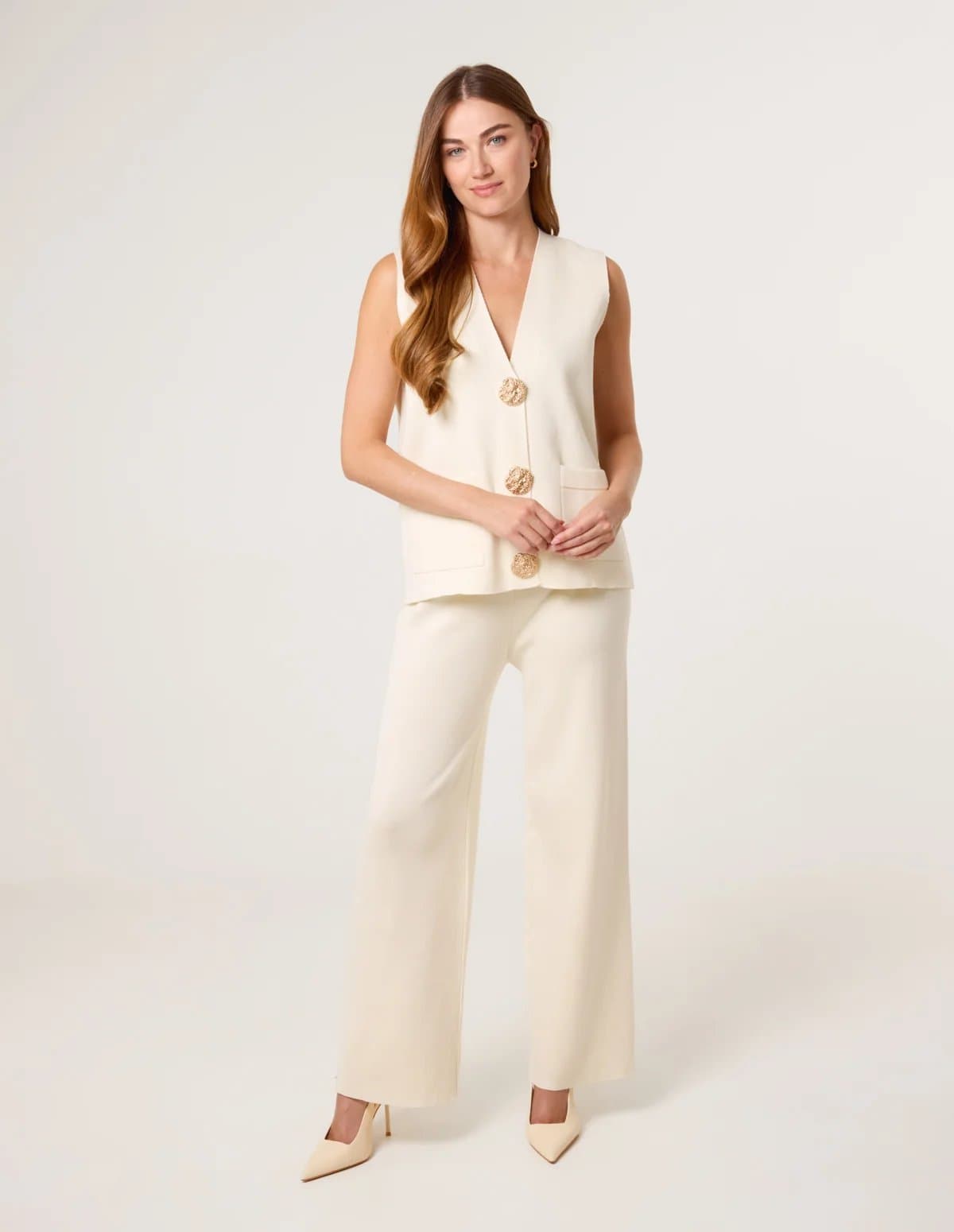 Blue Vanilla Two -Piece Set With Gold Button Details