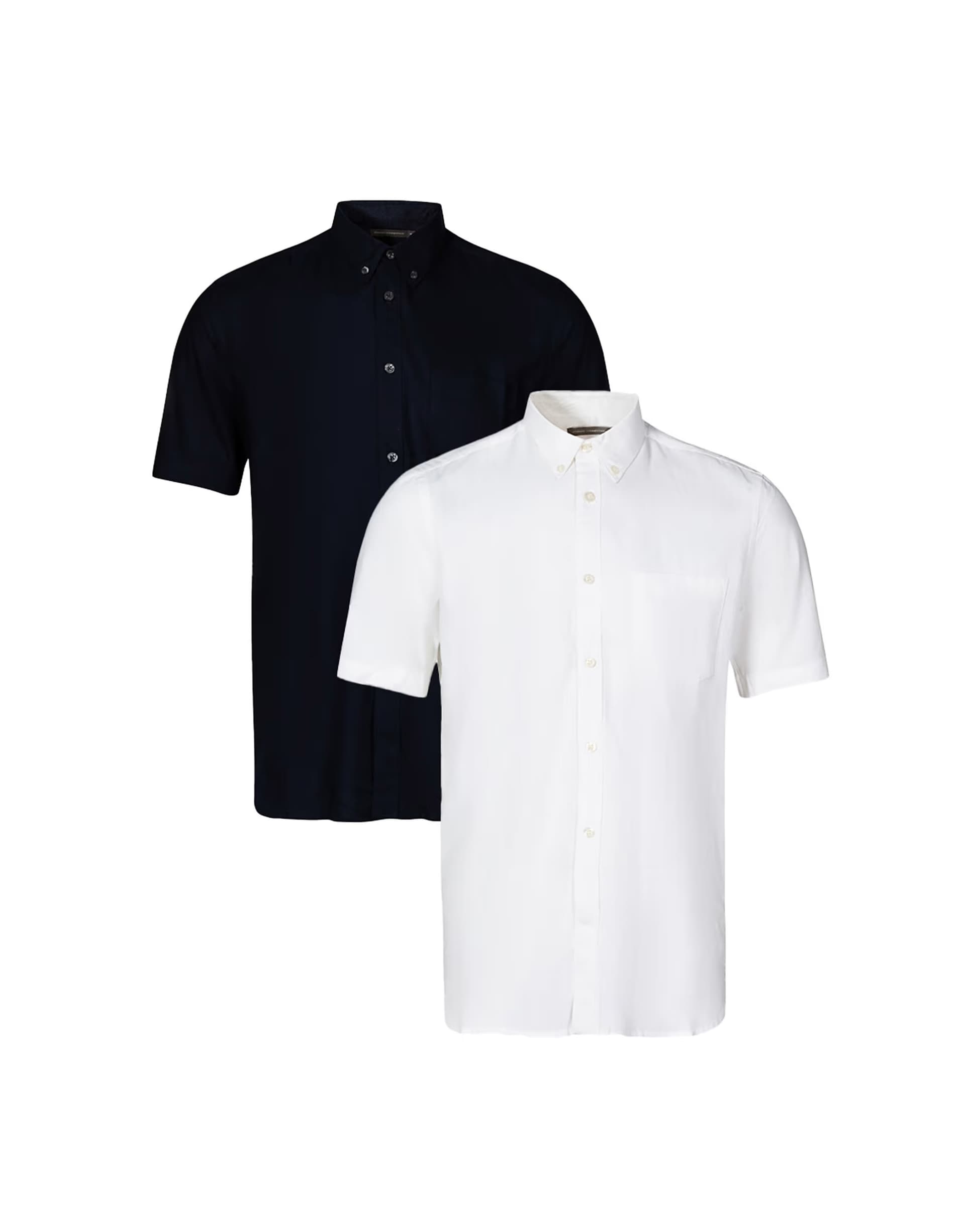 ASOS French Connection 2 pack linen blend short sleeve chest pocket shirts in navy