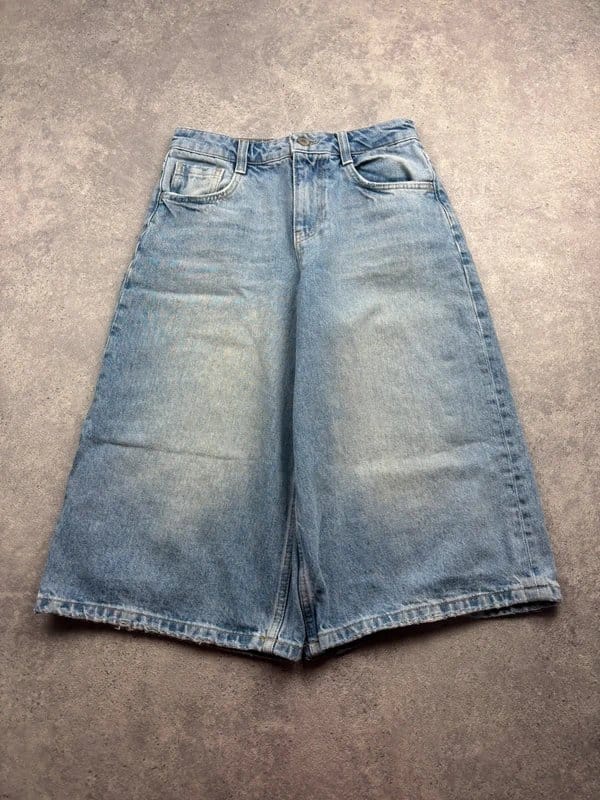 Bershka Light Blue Denim Baggy Oversized Long Shorts