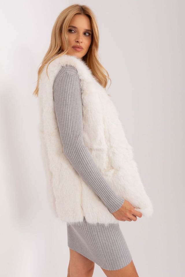 Love Lace Love Lace Women's Soft Faux Fur Vest with Pockets in White - 3