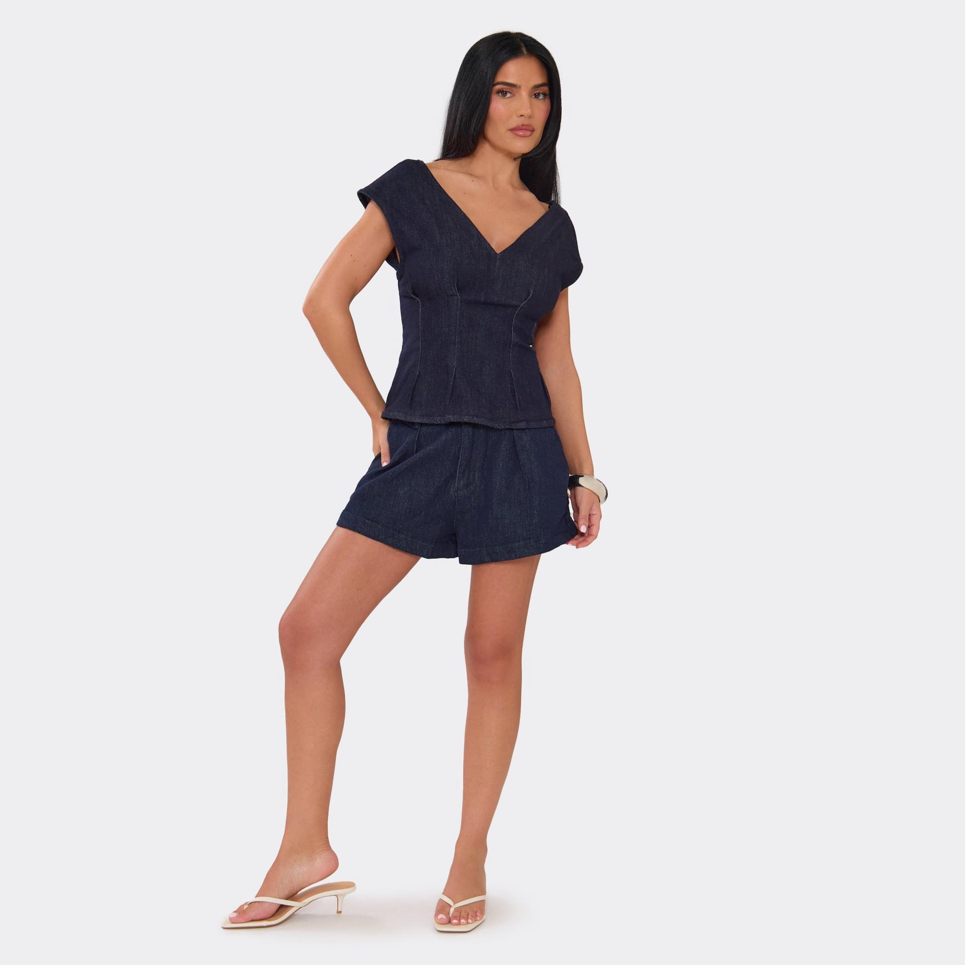 EGO Mid Rise Mini Shorts In Indigo Blue Denim, Women's Size UK 6