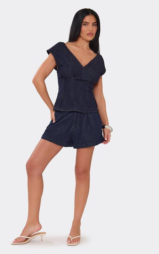 EGO Mid Rise Mini Shorts In Indigo Blue Denim, Women's Size UK 6 - 2