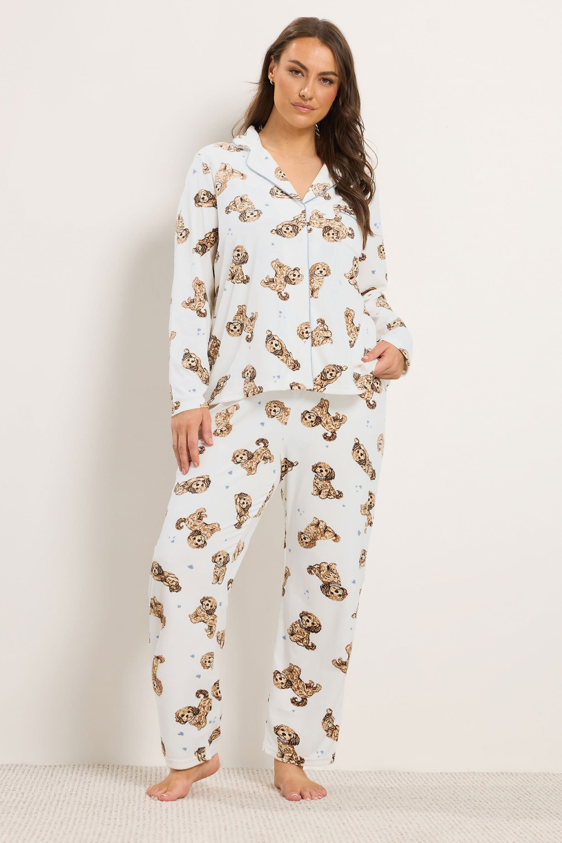 Yours Plus Size Ivory White Cockapoo Lightweight Fleece Pyjama Set