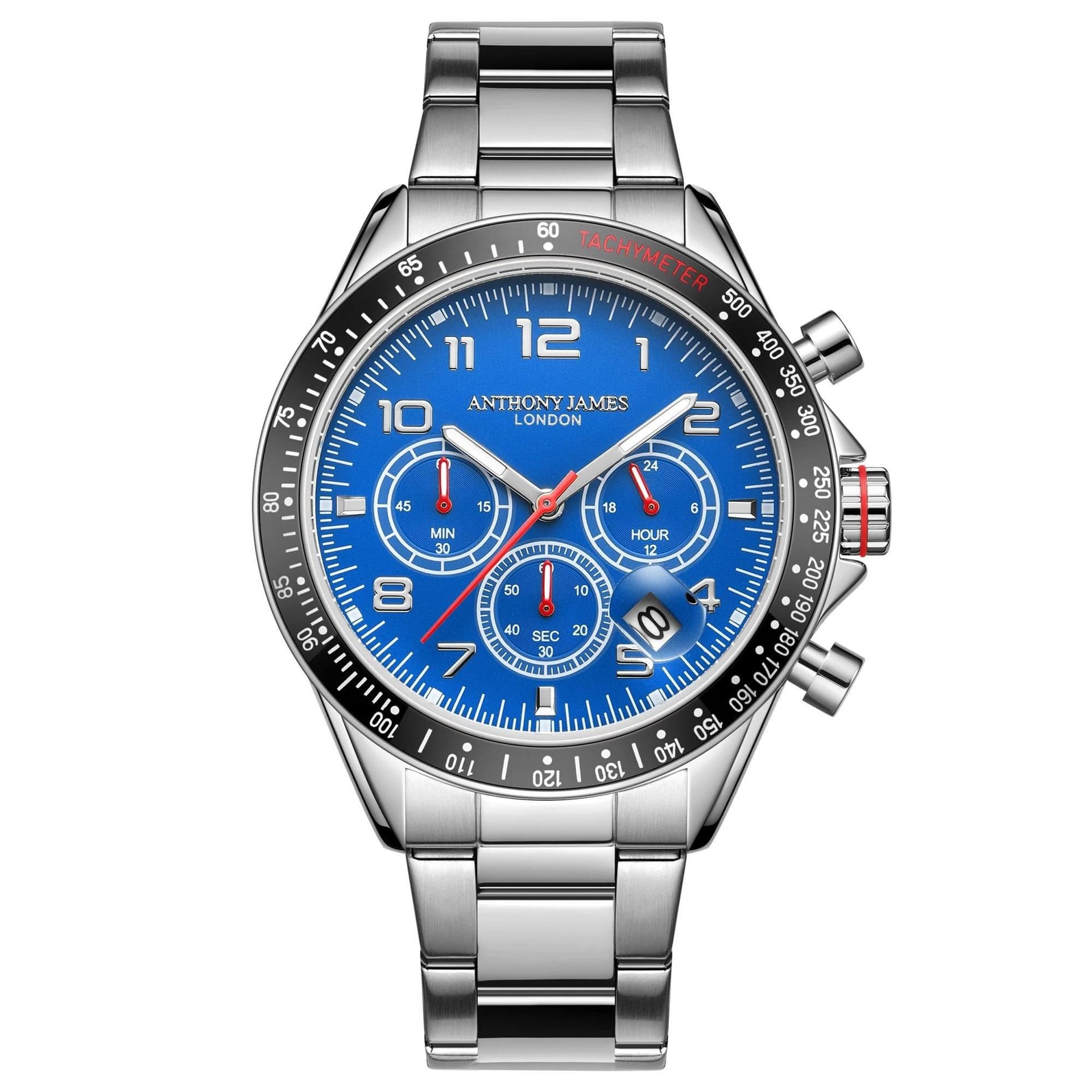 Anthony James Anthony James Men's Hand Assembled Tachymeter Chrono Steel Blue Watch