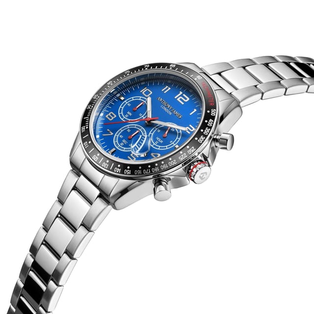Anthony James Anthony James Men's Hand Assembled Tachymeter Chrono Steel Blue Watch - 2