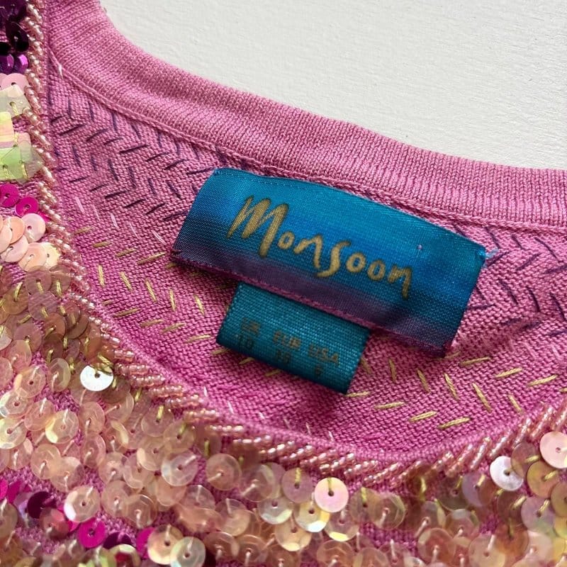 Monsoon Vintage Monsoon pink sparkly sequin silk vest top - 1