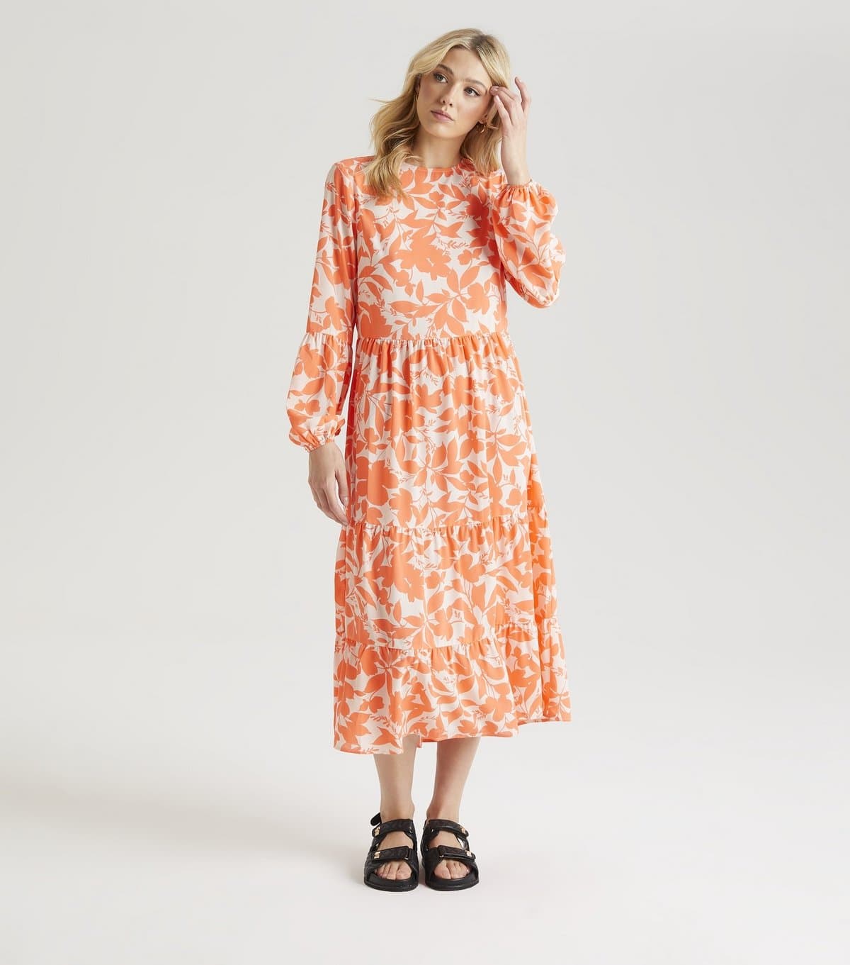 Urban Bliss Women's Orange Floral Stencil Print Smock Dress Urban Bliss New Look