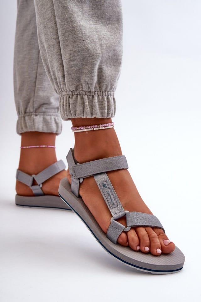 Love Lace Love Lace Women's Sport Velcro Strap Sandals With Grippy EVA Rubber Sole in Grey - 3