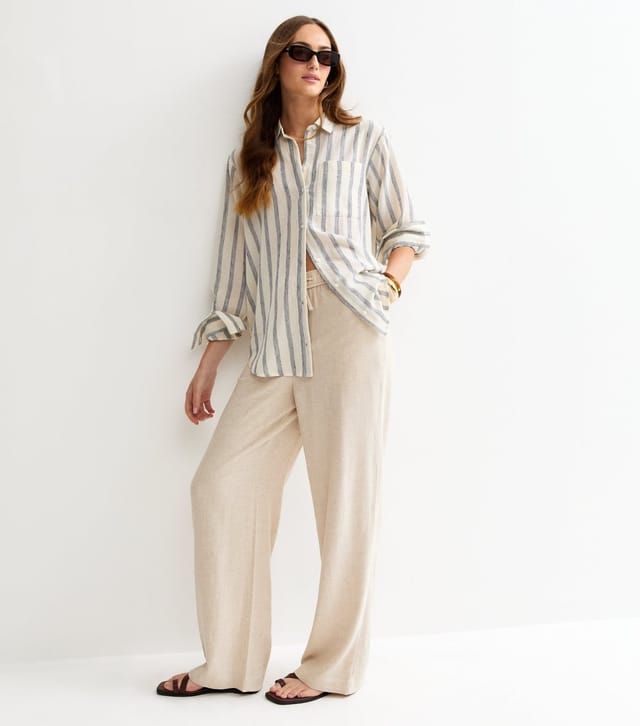 New Look Women's Tall Stone Wide Leg Trousers with Linen New Look - 3