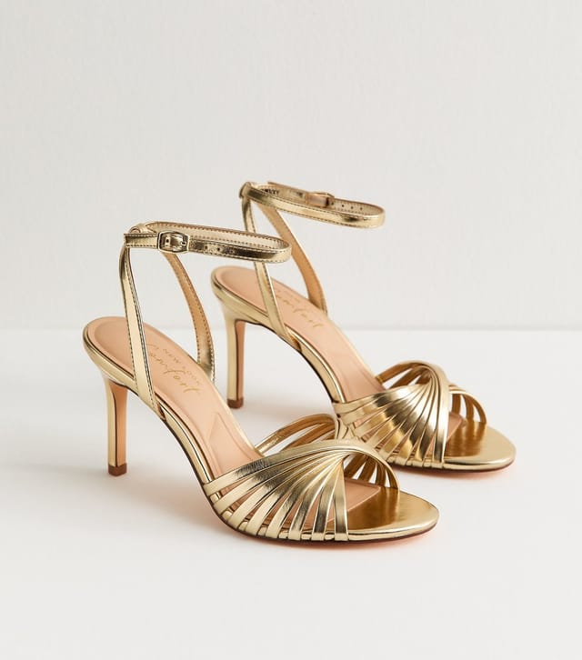 New Look Women's Gold Twisted Vamp Heel Sandals Vegan New Look - 3