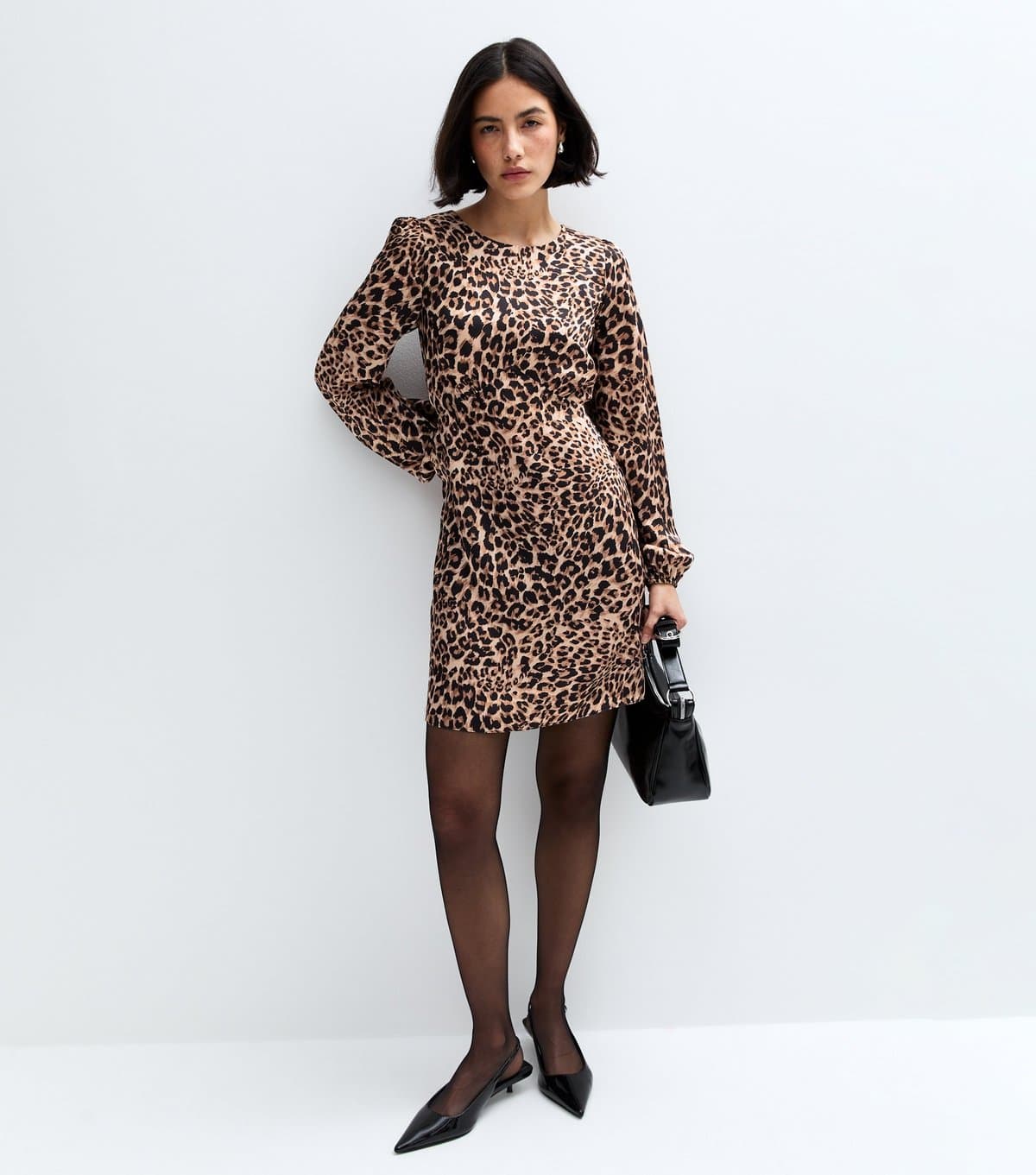 New Look Women's Brown Leopard Print Satin Mini Dress New Look