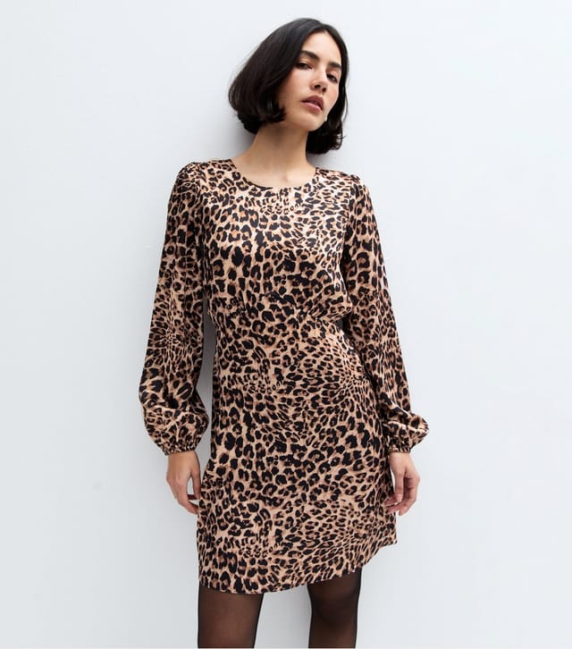 New Look Women's Brown Leopard Print Satin Mini Dress New Look - 3