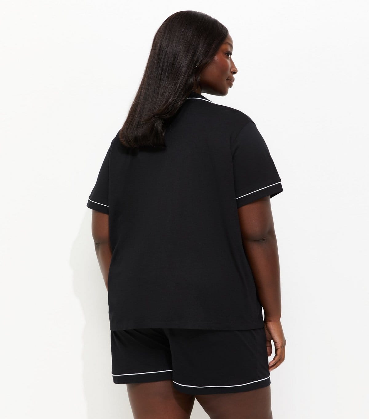 New Look Women's Plus Size Black Jersey Revere Collar Pyjama Shorts Set Curves New Look - 4
