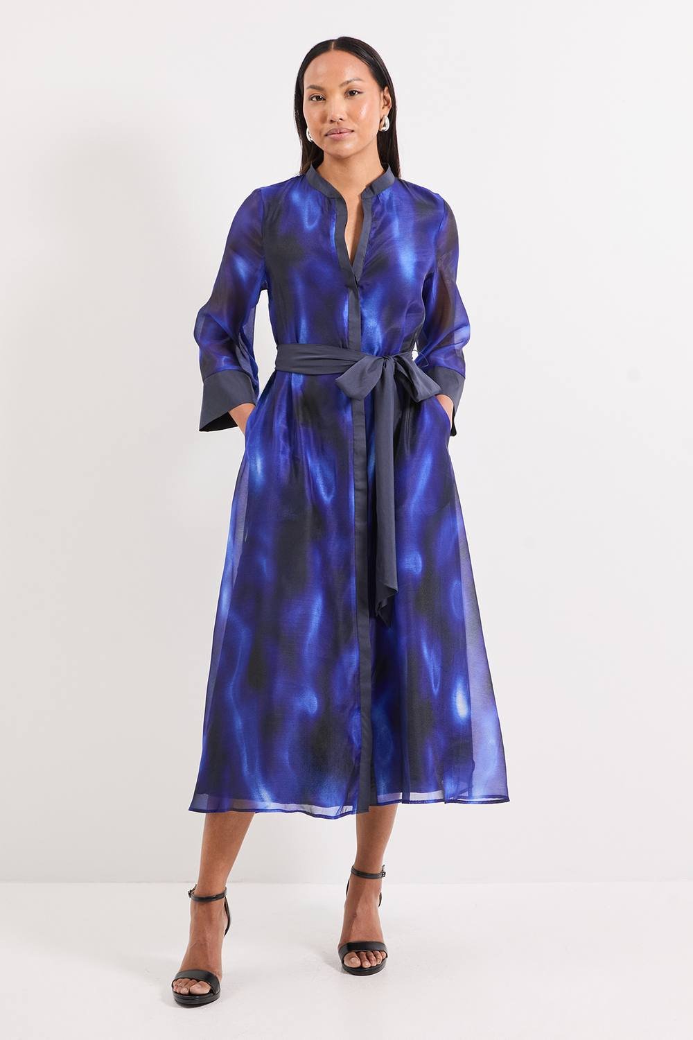 Wallis Wallis Women's Abstract Organza Contrast Shirt Dress in Blue - 2