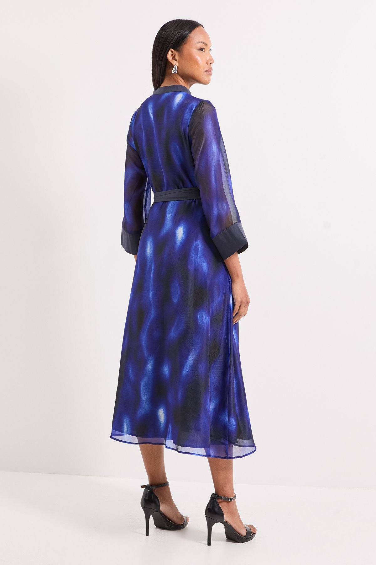 Wallis Wallis Women's Abstract Organza Contrast Shirt Dress in Blue - 3