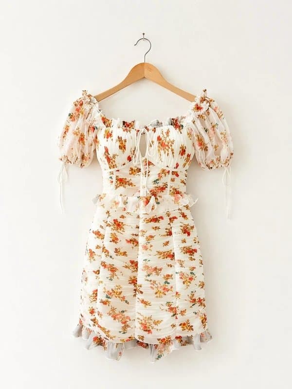 ASOS ASOS Floral Ruched Off-Shoulder Mini Dress (Size 12)
