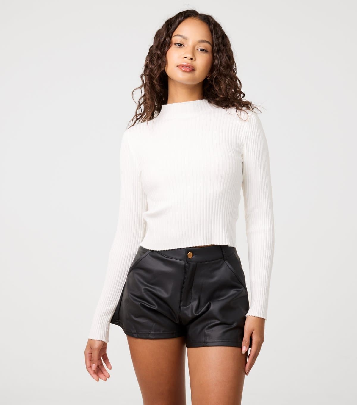 Pink Vanilla Pink Vanilla Off White Rib High Neck Jumper