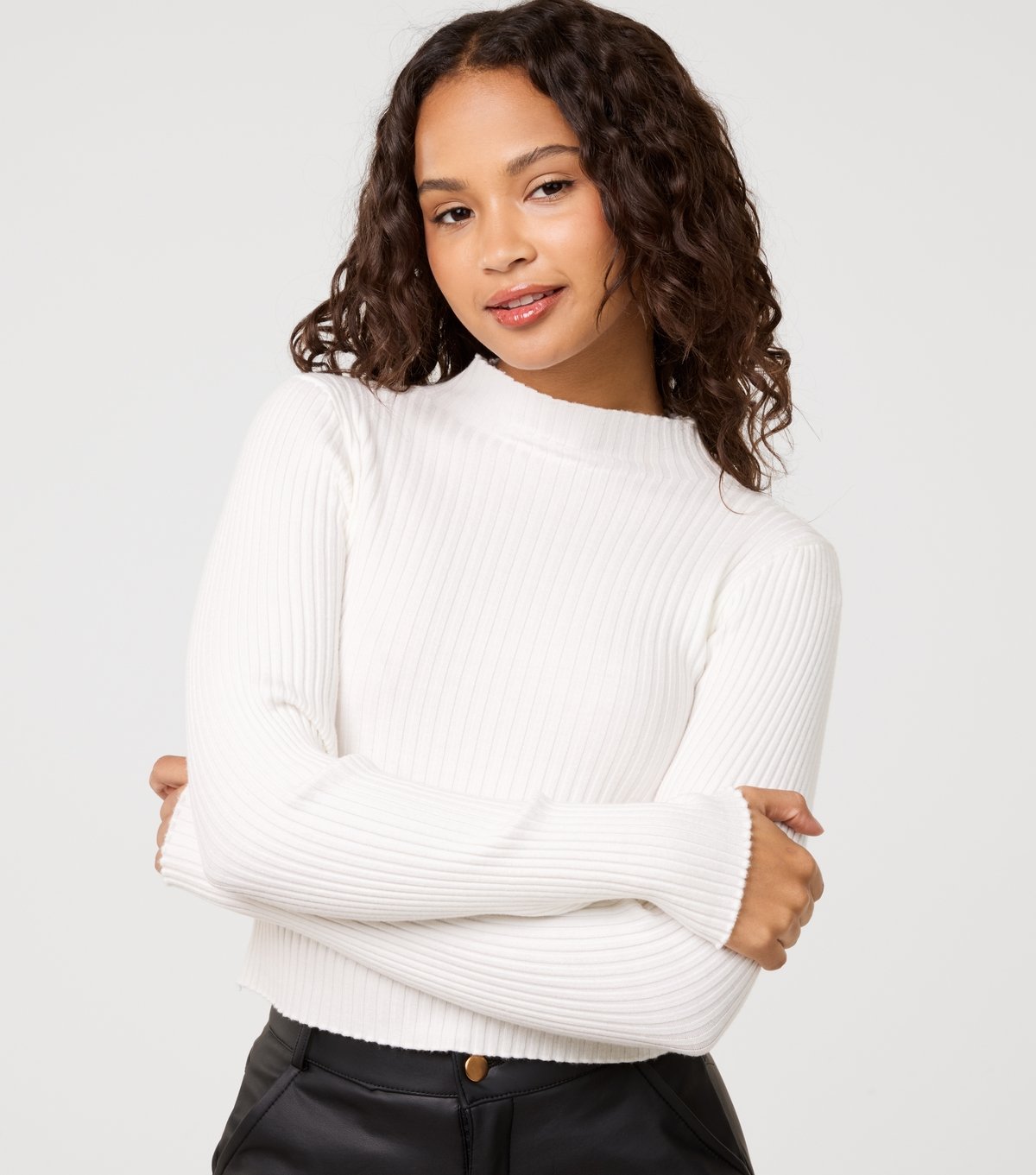 Pink Vanilla Women's Off White Rib High Neck Jumper Pink Vanilla New Look - 3