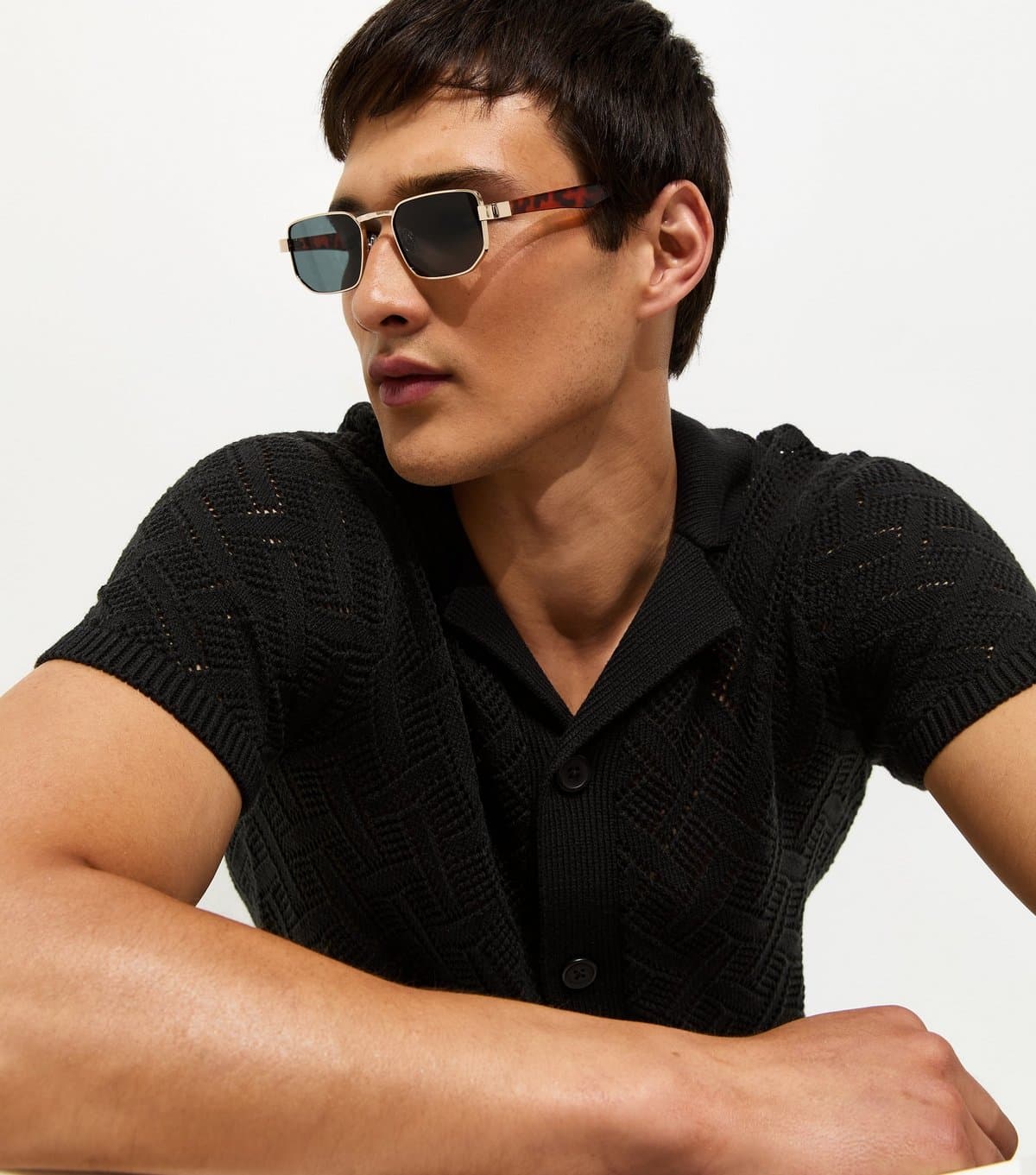 New Look Men's Brown Tortoiseshell Frame Hexagonal Sunglasses New Look