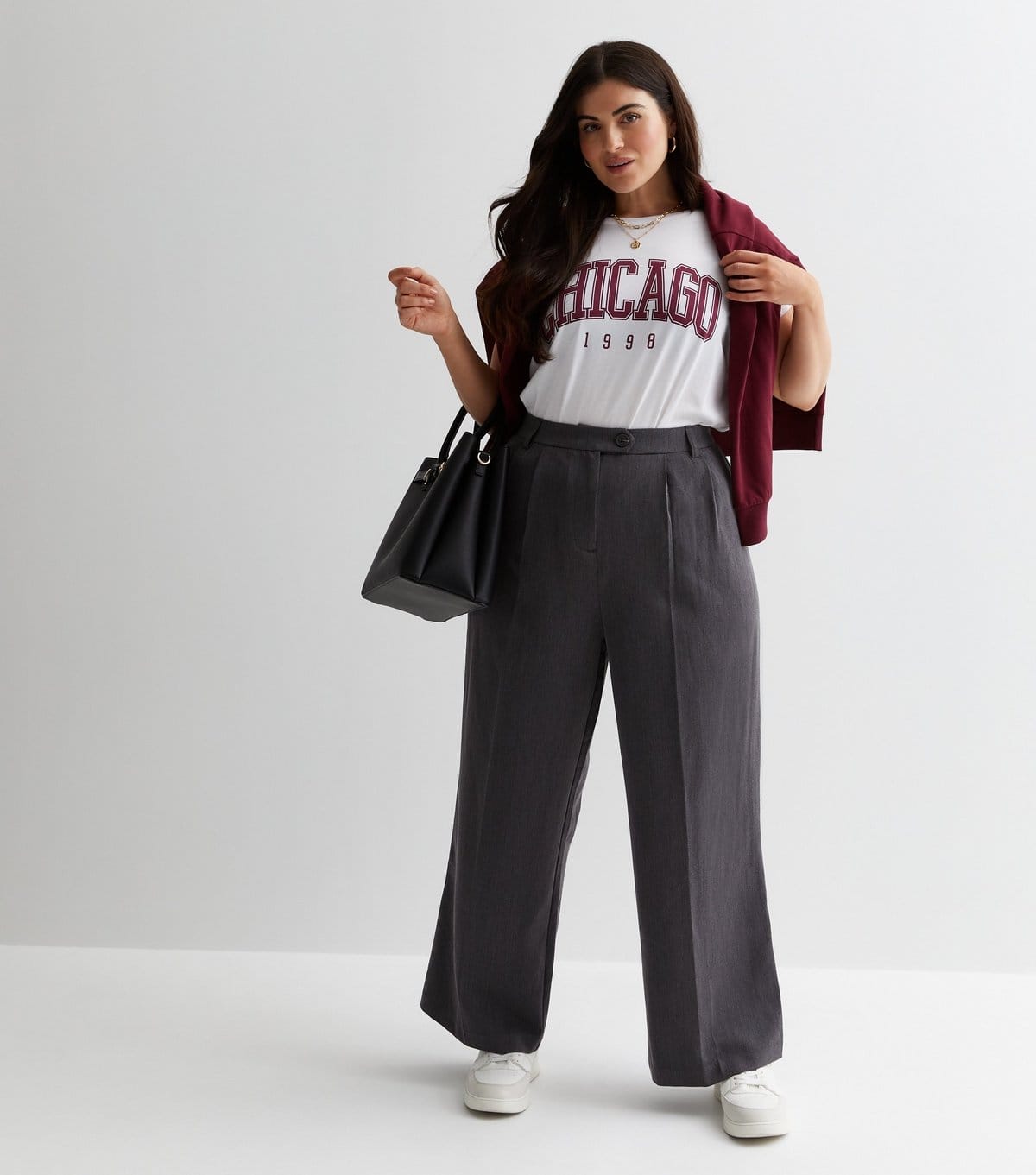 New Look Plus Size Grey Tailored Wide Leg Trousers