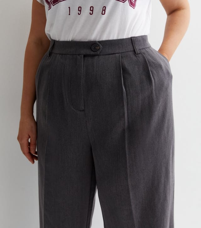 New Look Women's Plus Size Grey Tailored Wide Leg Trousers Curves New Look - 2