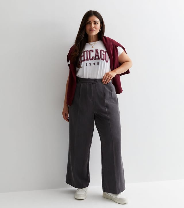 New Look Women's Plus Size Grey Tailored Wide Leg Trousers Curves New Look - 3