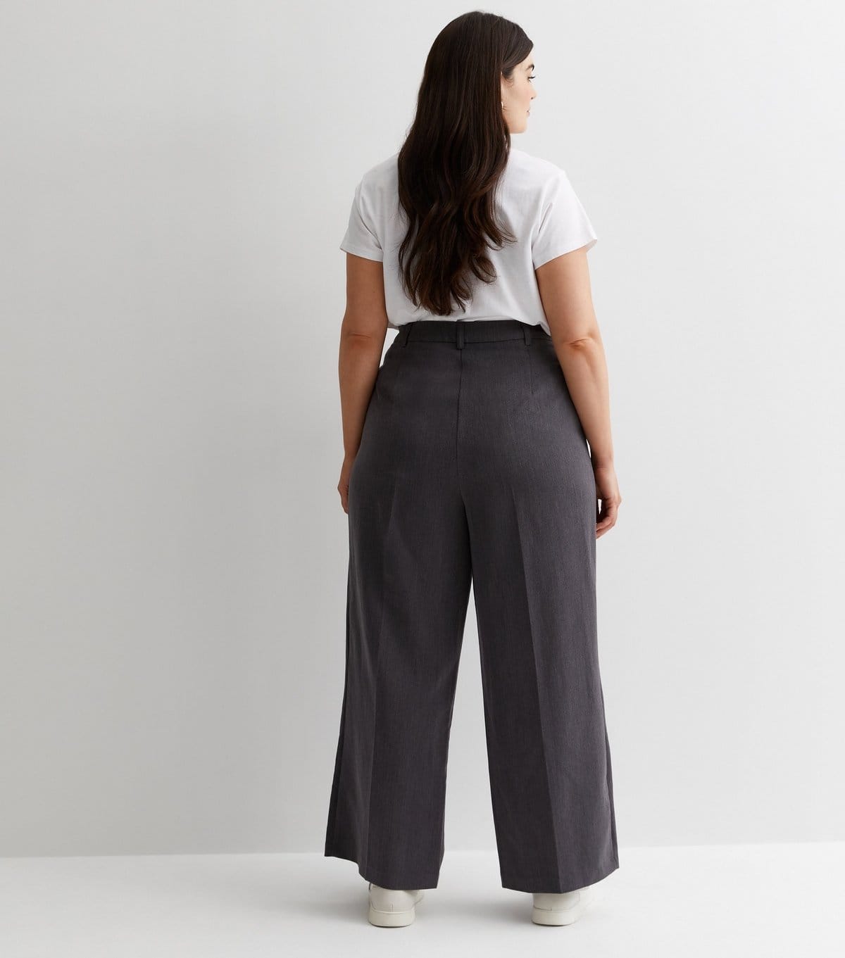New Look Women's Plus Size Grey Tailored Wide Leg Trousers Curves New Look - 4
