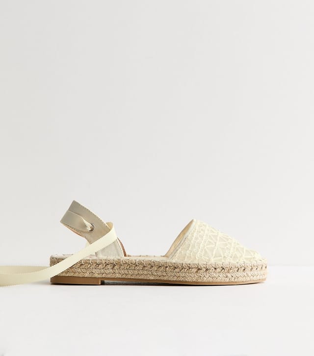 New Look Women's Off White Lace Toe Tie Ankle Espadrilles Vegan New Look - 2