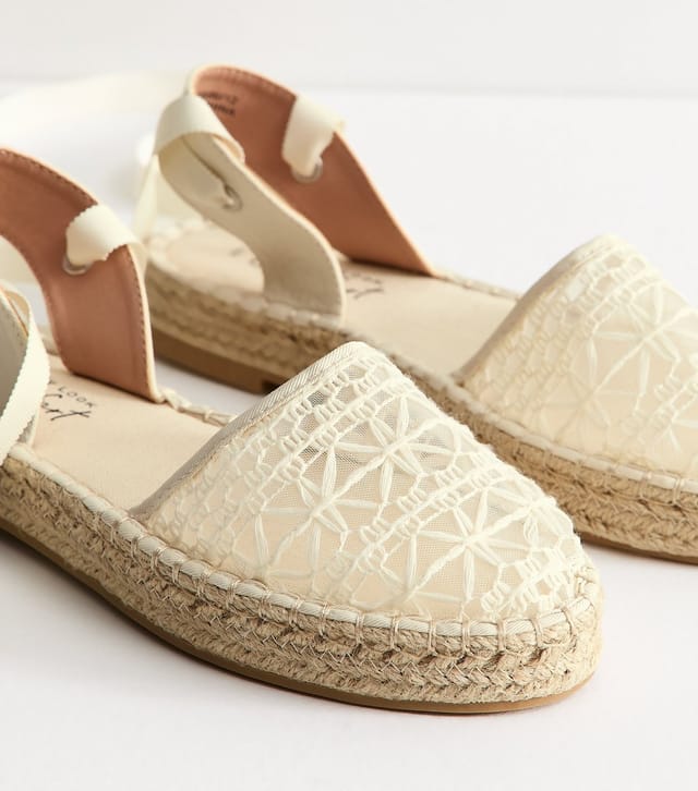 New Look Women's Off White Lace Toe Tie Ankle Espadrilles Vegan New Look - 3