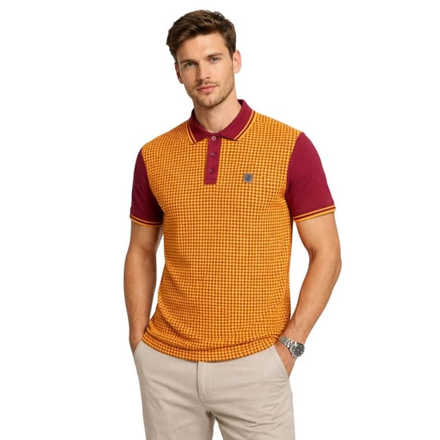 Lambretta Lambretta Men's Houndstooth Polo Shirt in Burgundy - 3